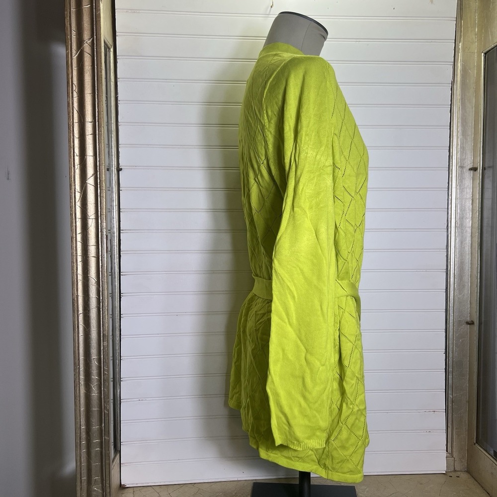 New Lane Bryant Belted Cardigan Sweater 14/16 Neon Green Acrylic  $59.95 MSRP - Picture 3 of 9
